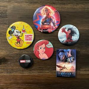 Set of 6 Disney Company Themed Pins/Buttons
